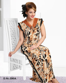 Printed Nighty 1pc Daily Lounge Wear Night Dress 1 Gown 590A Animal Print Maxi Nightie Bedroom Slip