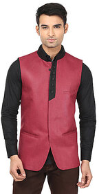 QDesigns Red Plain Slim Nehru Jacket for Men