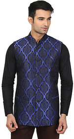 QDesigns Blue Plain Slim Nehru Jacket for Men