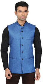 QDesigns Blue Plain Slim Nehru Jacket for Men