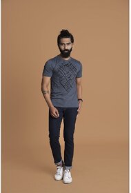 Raso Lifestyle Mens Grey Printed 100% Cotton Round Neck T-Shirt