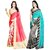 SVB Sarees Sarees Multicolour Bhagalpuri Silk Block Print Combo Of 2 ( With Blouse)