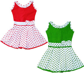 Flora Self Design Cotton (Combi) Dresses For Girls