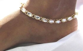 single line white stone anklet