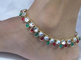 Maroon green kundan ankletsmc1016