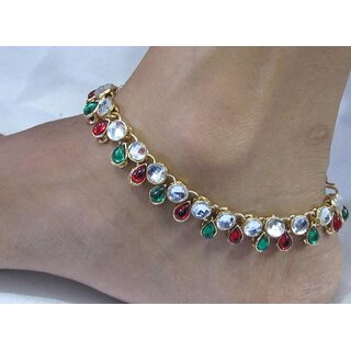 Maroon green kundan ankletsmc1016