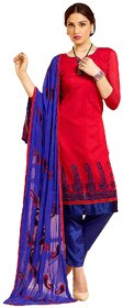 Woman,s Red Colour Chanderi Embroidery Unstitched Dress Material.
