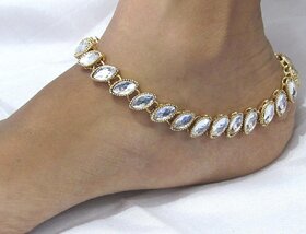 Single line white kundan anklet