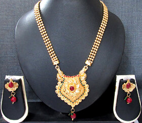 Maroon Green Golden pendant necklace set