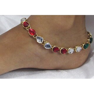 Maroon Green kundan anklets smc001