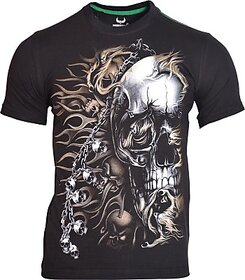 Avenster Mens Black Graphic Print 100% Cotton Round Neck T-Shirt