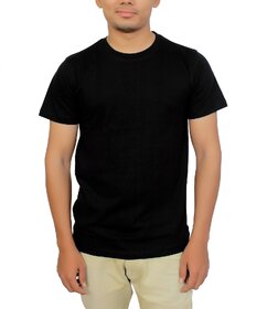 Mens Fashion Plain Cotton round nack T-shirt (Black)