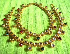Golden Kundan Anklet