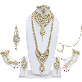 Designer White Stone Wedding Bridal Jewellery set 9 pcs.