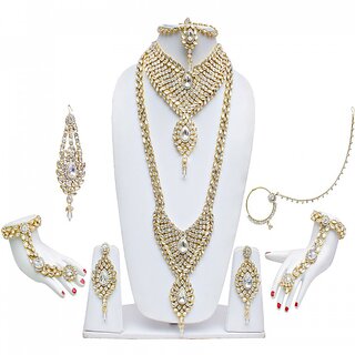 Designer White Stone Wedding Bridal Jewellery set 9 pcs.