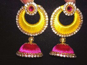 Two Pink And Yellow Jhumkas.