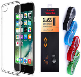 Reliance Jio LYF Wind 3 Soft Transparent TPU Back Cover and 9H Tempered Glass and USB Nylon Cable