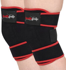 Healthgenie Adjustable Knee Support (One Pair), Free Size Fits Most (Black)  Elastic and Durable Neoprene  Reduces Ris
