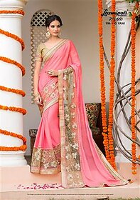 Nuteez Pink Chiffon Embroidered Saree With Blouse