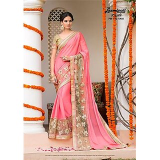 Nuteez Pink Chiffon Embroidered Saree With Blouse.