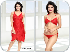 Sleep Wear set 3pc Bra Panty  Babydoll New Sheer Night Wear Fancy Bed Dress Honeymoon / Date Nightie 592A Black