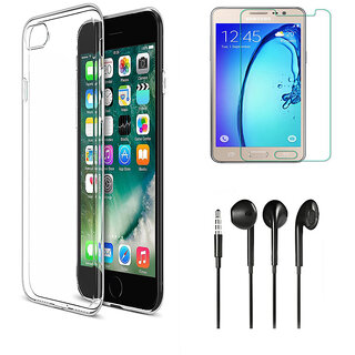 Oppo F1s Soft Transparent TPU Back Cover with 9H Tempered Glass and Noise Cancellation Earphones with Mic