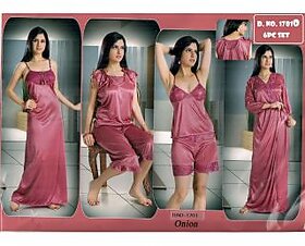 Sexy 6pc Night Wear Set Top Shorts Sleep Shirt Capri Nighty  Over Coat Fancy Bedroom Lounge Intimate Womens Onion Sleep
