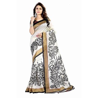 Meia White and Black Bhagalpuri Silk Self Design Saree With Blouse