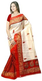 Meia Beige Bhagalpuri Silk Block Print Saree With Blouse