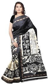 Meia Beige Bhagalpuri Silk Block Print Saree With Blouse