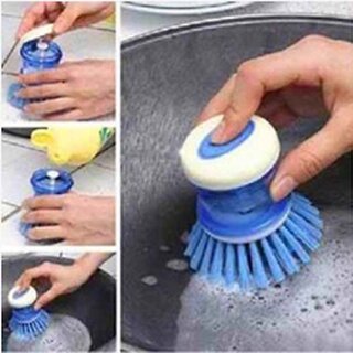 Kudos Kitchen Plastic Scrubber Liquid Soap Dispensing Cleaner Palm Pump Brush (Pack of 1).