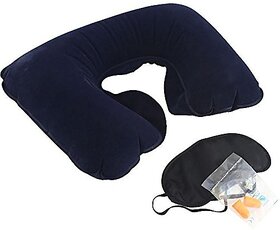 Kudos 3 In 1 Anti Noise Earplug Neck Pillow  Eye Shade Perfect travelling Kit (Black)