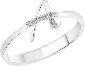 Vighnaharta initial ''A'' Alphabet (CZ) Silver and Rhodium Plated Ring For Girls - VFJ1178FRR16