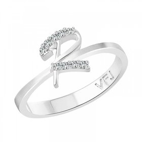 Vighnaharta Initial ''R'' Alphabet (Cz)  Rhodium Plated Alloy Ring For Girls And Women - Vfj1190Frr16