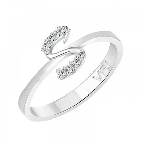 Vighnaharta initial ''S'' Alphabet (CZ)  Rhodium Plated Alloy Ring for Girls and Women - VFJ1191FRR16