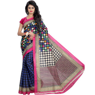 Svb Sarees BeigeBlue Checks Bhagalpuri Silk Saree With Blouse