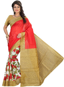 Svb Sarees Beige Block Print Bhagalpuri Silk Saree With Blouse