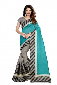 Svb Sarees Beige Block Print Bhagalpuri Silk Saree With Blouse
