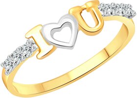 Vighnaharta I Love U CZ Gold and Rhodium Plated Alloy Ring for Women and Girls