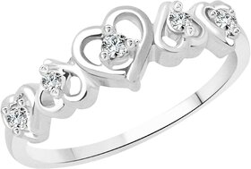 Vighnaharta Dancing Heart CZ  Rhodium Plated Alloy Ring for Women and Girls