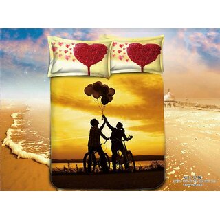 Double digital bedsheets with two pillow cover in yellow color