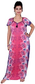Kismat Fashion Pink Cotton Floral Print Long Night Gowns & Nighty Kn19