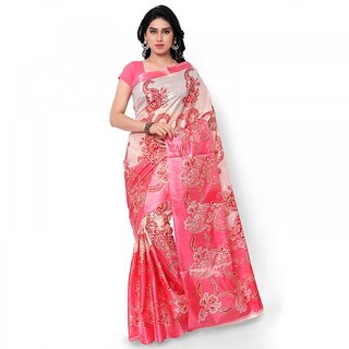 SVB Pink Taffeta Paper Silk Saree Without Blouse