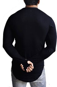 Ake Mens Black Solid Cotton Blend Round Neck T-Shirt