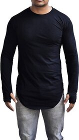 Ake Mens Black Solid Cotton Blend Round Neck T-Shirt