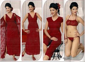 Womens 6pc Bra Panty Top Capri Nighty  Sheer Over Coat Hot Bed Sleep Set 3421