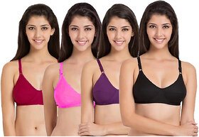 Mj fashion white+skin+pink+red women cotton bra set of 4