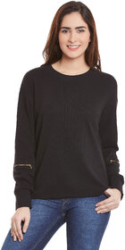 Miss Chase Women's Black Round Neck 3/4th Sleeves Basic Solid/Plain Top