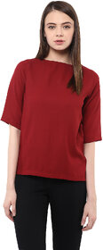 Miss Chase Women's Maroon Round Neck Half Sleeves Basic Solid/Plain Top