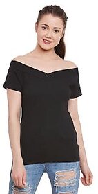 Miss Chase Women's Black V-Neck Half Sleeves Basic Solid/Plain Top